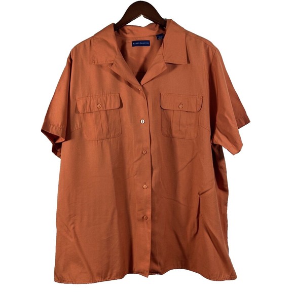Karen Scott II Short Sleeve Button Down Orange Lightweight Blouse Size 2X - Picture 1 of 13